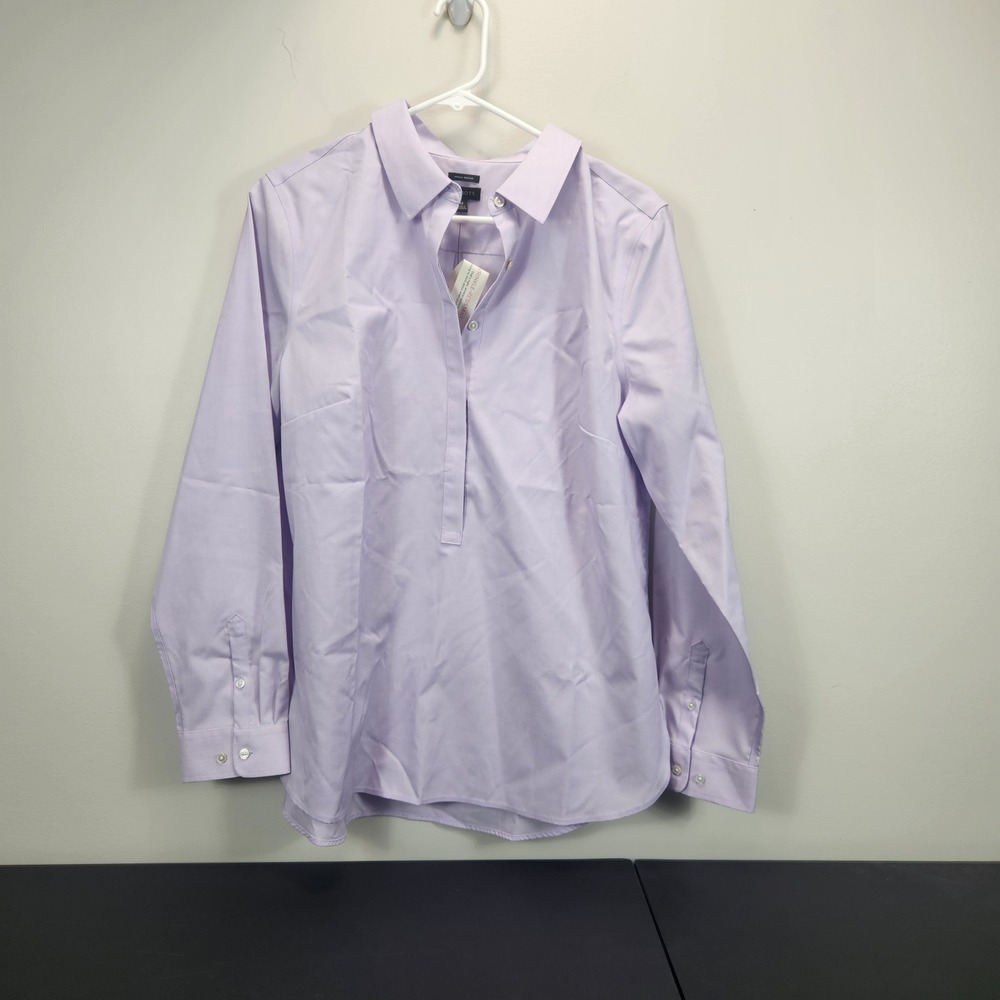 Talbots Lavender Purple Wrinkle Resistant Poplin Tunic Blouse Womens 12 NEW